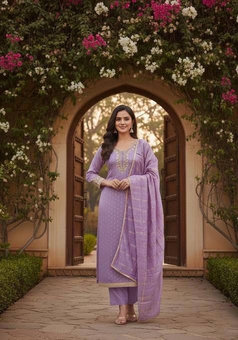 Lavender Embroidery Chanderi Salwar Kameez