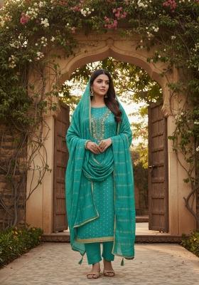 Sea Green Embroidery Chanderi Salwar Kameez