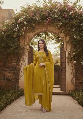 Mustard Embroidery Chanderi Salwar Kameez