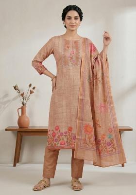 Peach Printed Linen Salwar Kameez