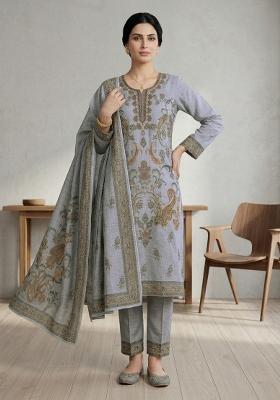 Grey Printed Linen Salwar Kameez