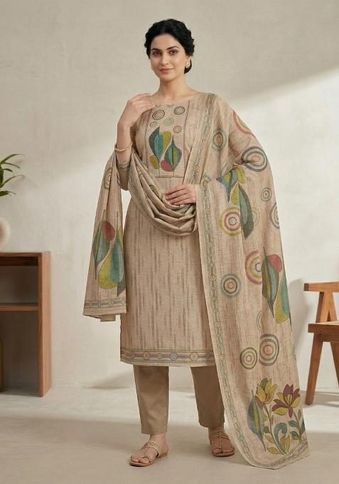 Orange Printed Linen Salwar Kameez