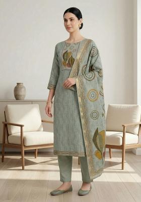 Green Printed Linen Salwar Kameez