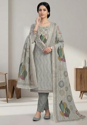 Beige Printed Linen Salwar Kameez
