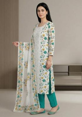 Off White Printed Cotton Salwar Kameez