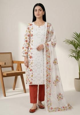 Off White Printed Cotton Salwar Kameez