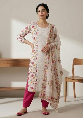 Off White Printed Cotton Salwar Kameez