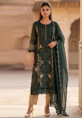 Dark Green Embroidery Silk Salwar Kameez