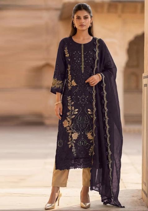 Purple Embroidery Silk Salwar Kameez
