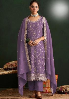 Purple Embroidery Silk Salwar Kameez