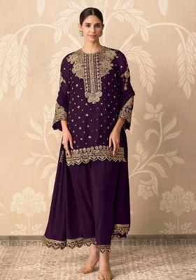 Purple Embroidery Georgette Salwar Kameez
