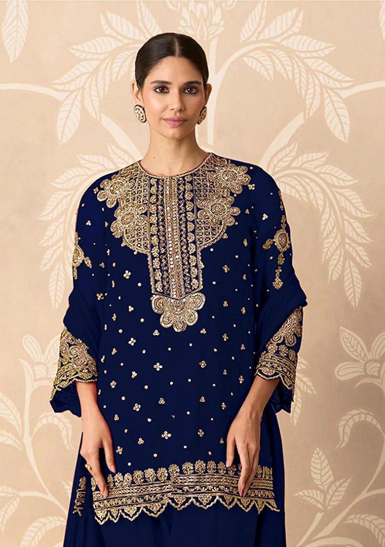 Black Embroidery Georgette Salwar Kameez - Indya