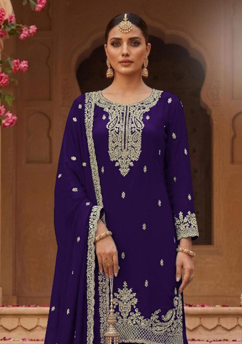 Violet Embroidery Georgette Salwar Kameez - Indya