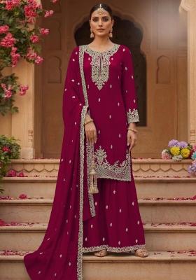Red Embroidery Georgette Salwar Kameez