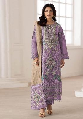 Purple Embroidery Silk Salwar Kameez