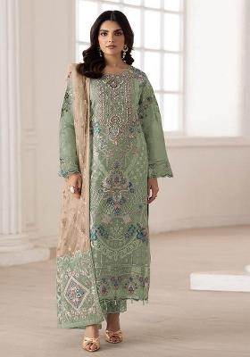 Green Embroidery Silk Salwar Kameez