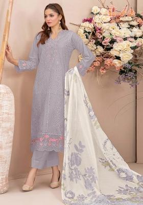 Grey Embroidery Georgette Salwar Kameez
