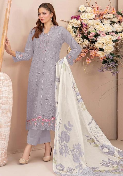 Grey Embroidery Georgette Salwar Kameez
