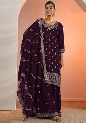 Wine Embroidery Georgette Salwar Kameez