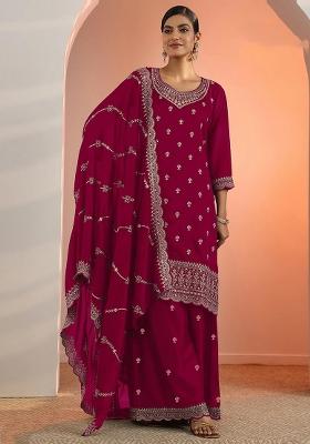 Dark Red Embroidery Georgette Salwar Kameez