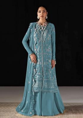 Dark Blue Embroidery Chiffon Salwar Kameez