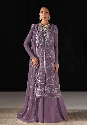 Purple Embroidery Chiffon Salwar Kameez