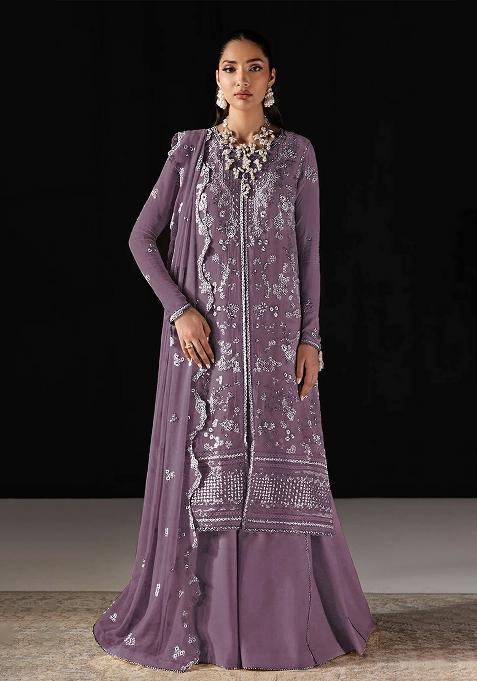 Purple Embroidery Chiffon Salwar Kameez