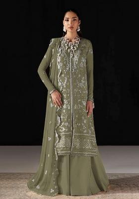 Mehendi Embroidery Chiffon Salwar Kameez
