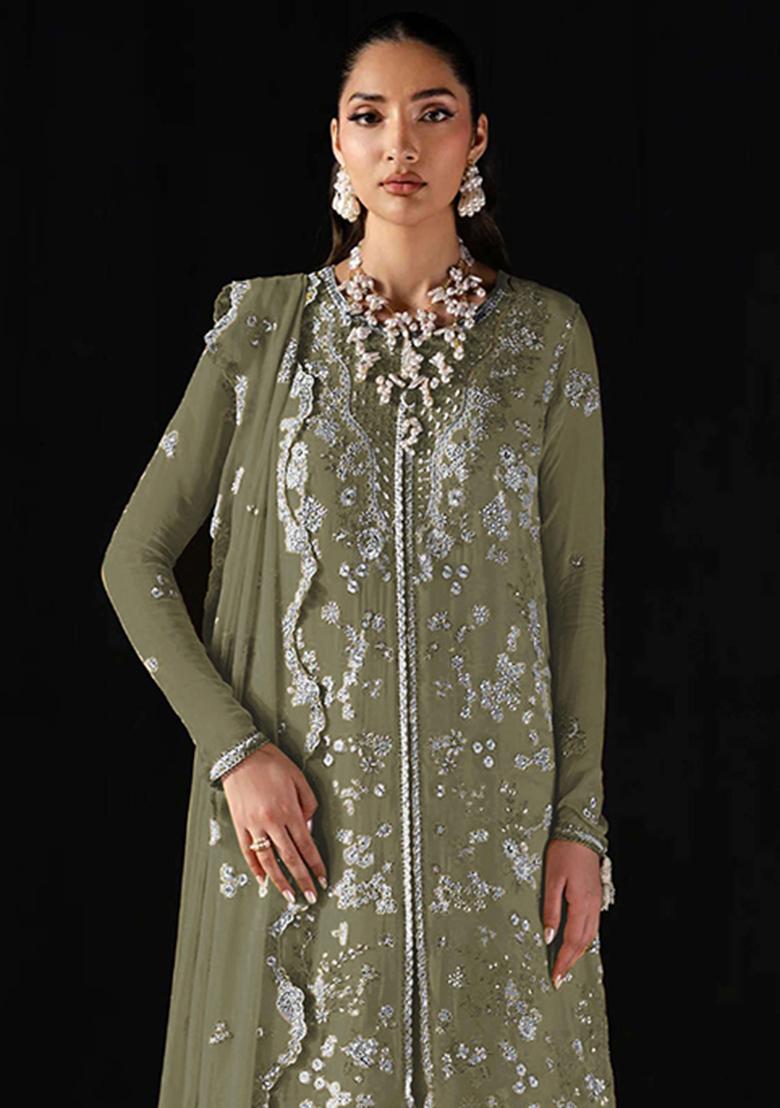 Mehendi Embroidery Chiffon Salwar Kameez - Indya