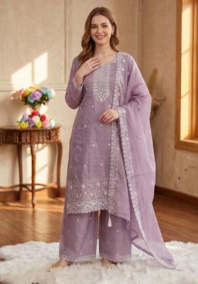 Lavender Embroidery Silk Salwar Kameez