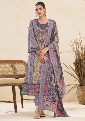 Lavender Printed Cotton Salwar Kameez