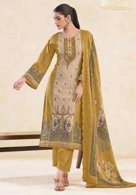 Mustard Printed Cotton Salwar Kameez