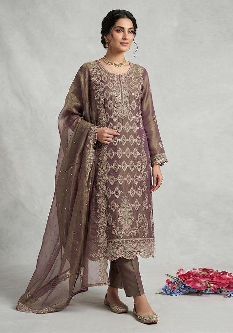 Purple Emboidered Silk Salwar Kameez