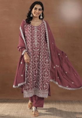 Maroon Emboidered Silk Salwar Kameez