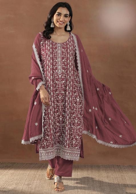 Maroon Emboidered Silk Salwar Kameez