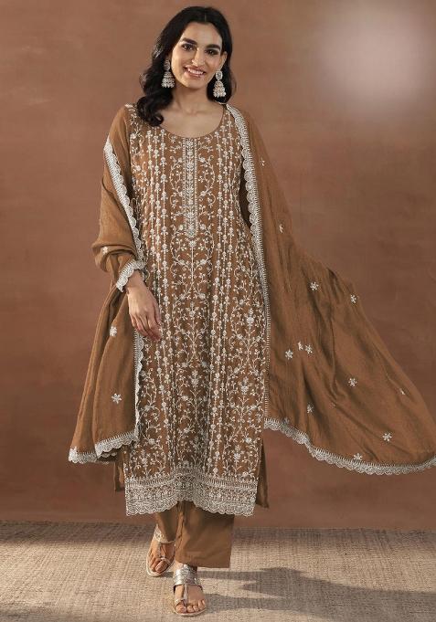 Dark Mustard Emboidered Silk Salwar Kameez