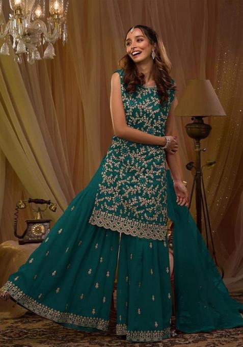 Teal Green Emboidered Georgette Salwar Kameez