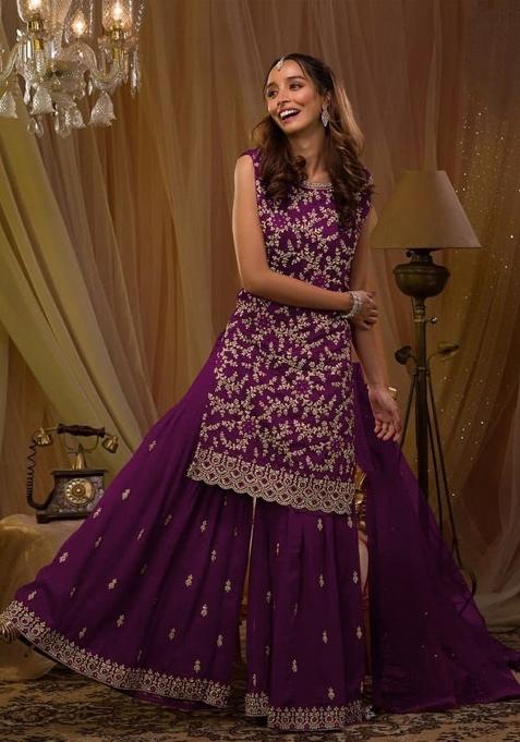 Purple Emboidered Georgette Salwar Kameez
