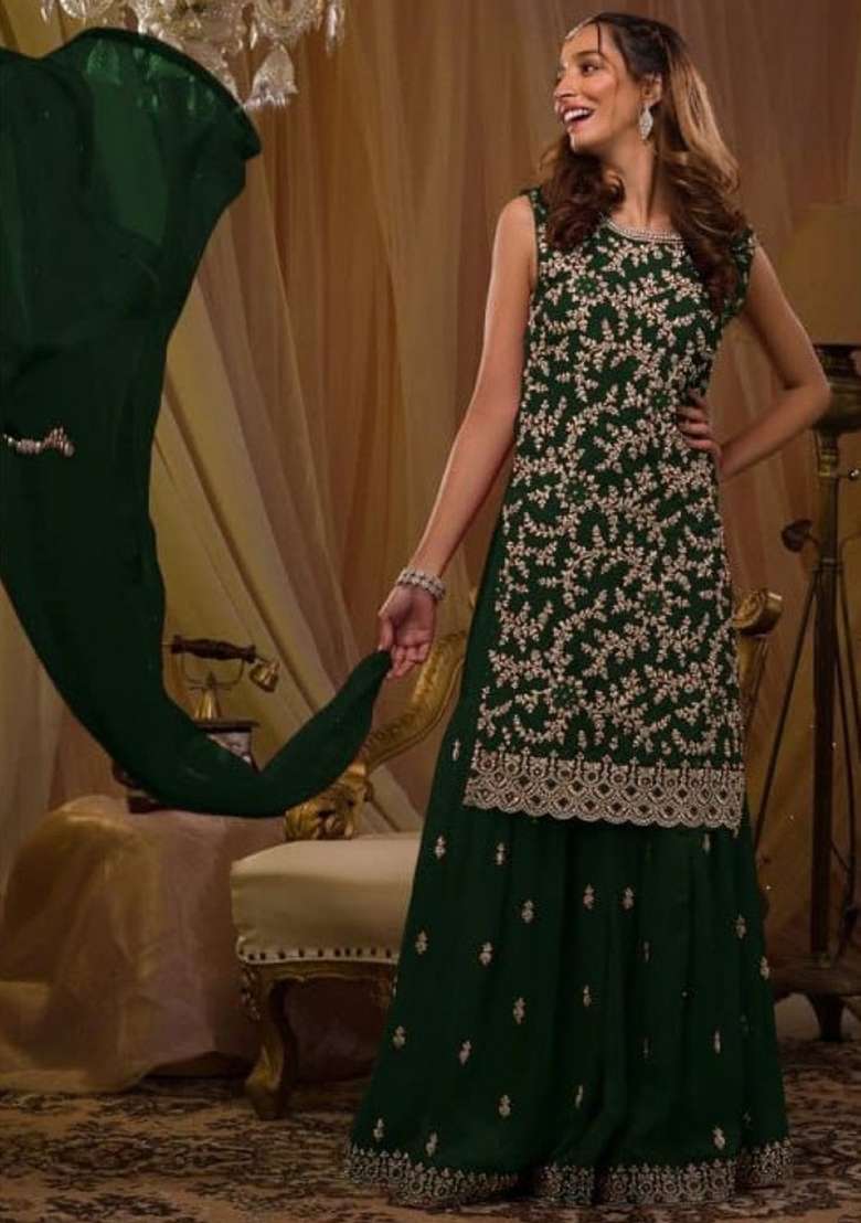 Black Emboidered Georgette Salwar Kameez - Indya