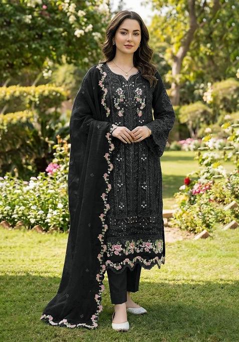 Black Crystals Chiffon Salwar Kameez