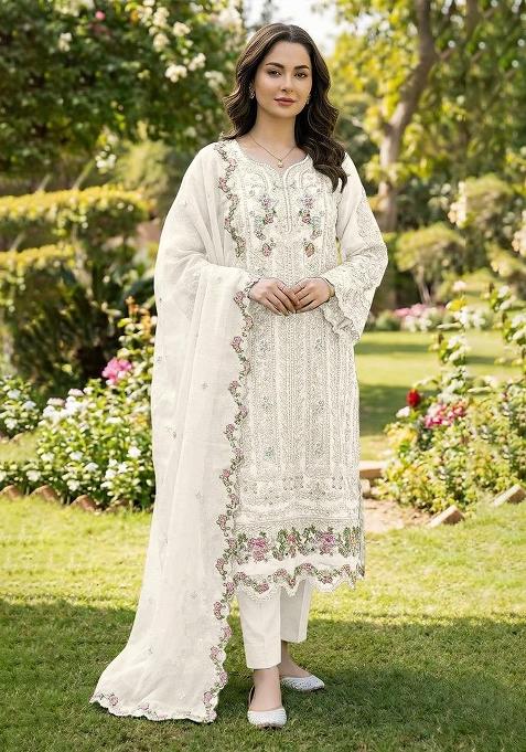 White Crystals Chiffon Salwar Kameez