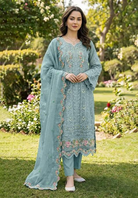Blue Crystals Chiffon Salwar Kameez