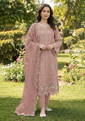 Peach Crystals Chiffon Salwar Kameez