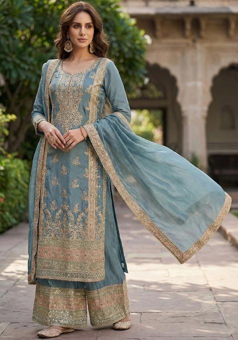 Blue Emboidered Silk Salwar Kameez