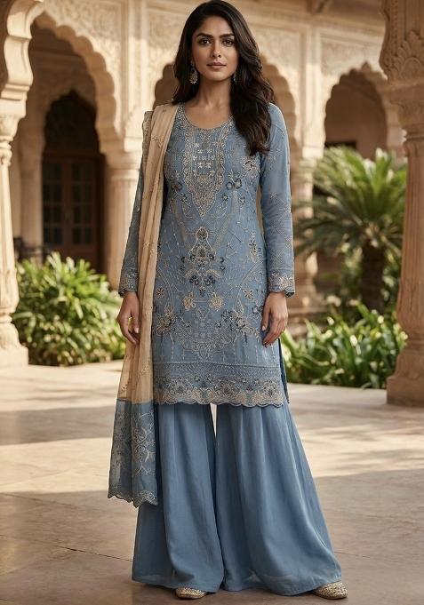 Blue Emboidered Silk Salwar Kameez