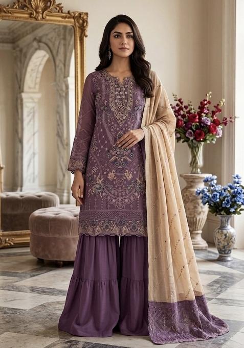 Purple Emboidered Silk Salwar Kameez