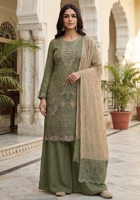 Mehendi Emboidered Silk Blend Salwar Kameez