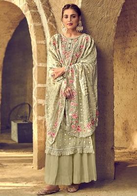 Green Embroidered Georgette Salwar Kameez