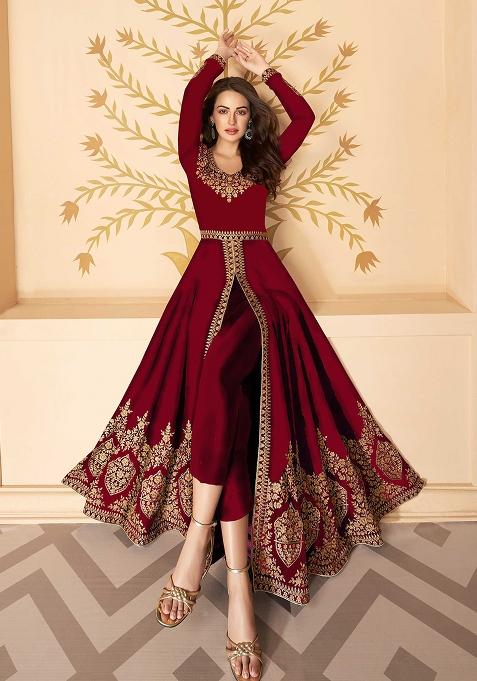 Maroon Embroidered Georgette Salwar Kameez