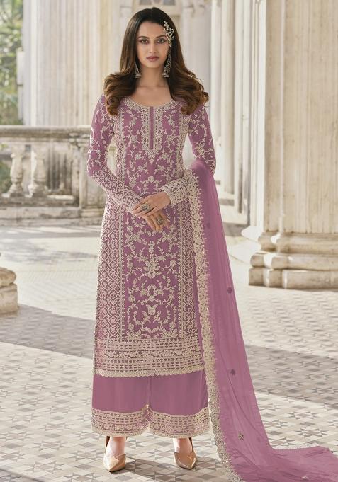 Pink Embroidered Net Salwar Kameez